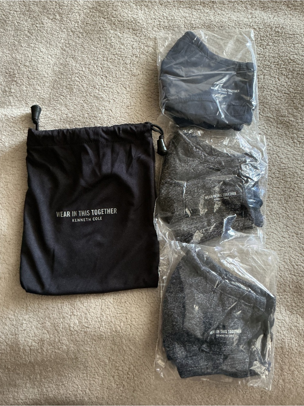 Kenneth Cole Black Reusable Face Mask Trio with Pouch